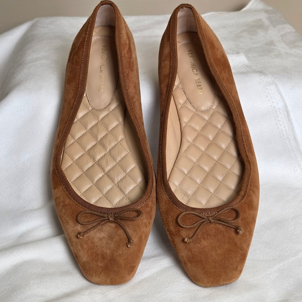Veronica Beard Beatrix Hazelwood Brown Suede Bow Ballet Ballerina Flats Shoes - Picture 3 of 9